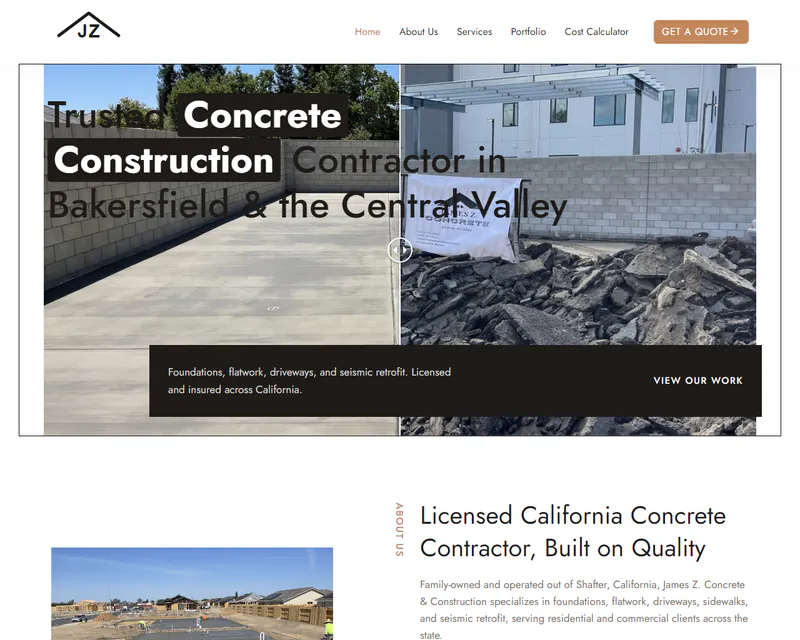JZ Concrete — captura del proyecto