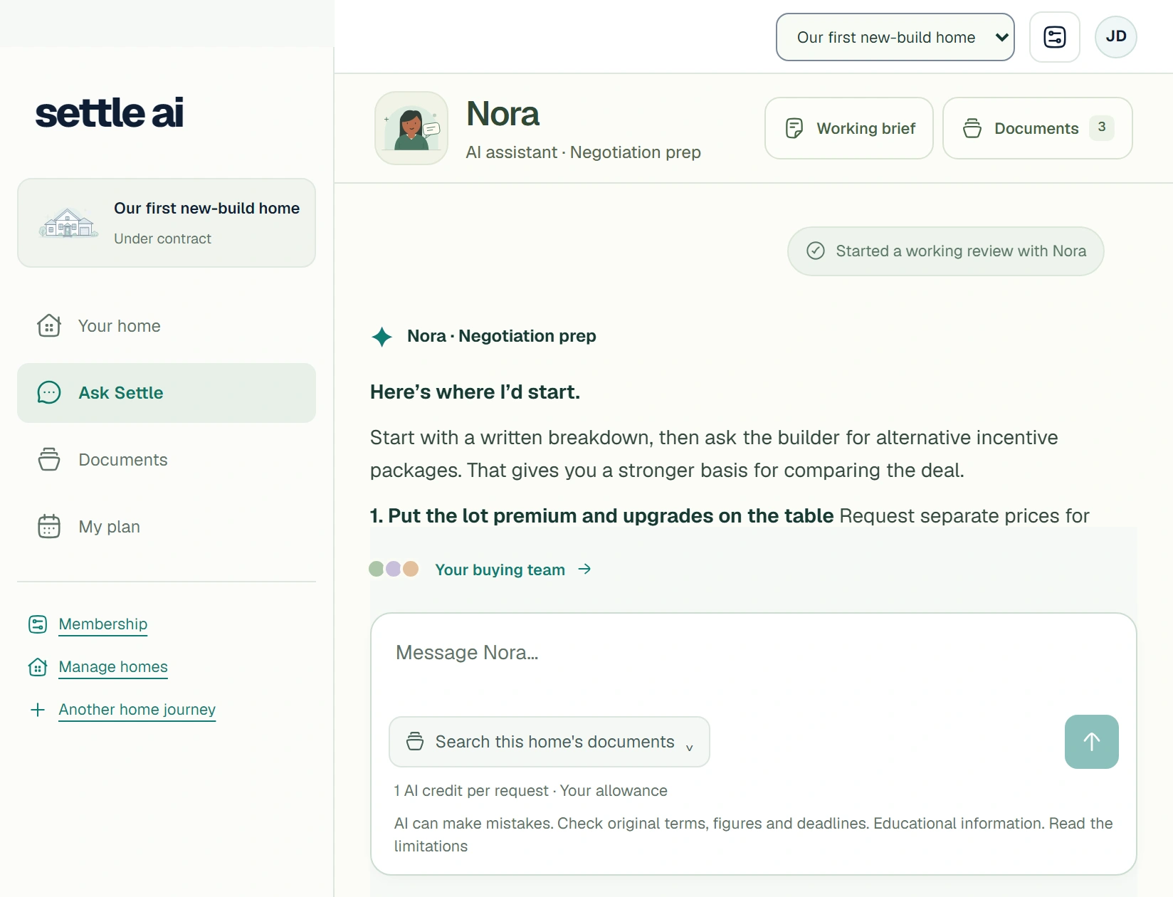 Nora en Settle: conversación y herramientas para comprar una vivienda
