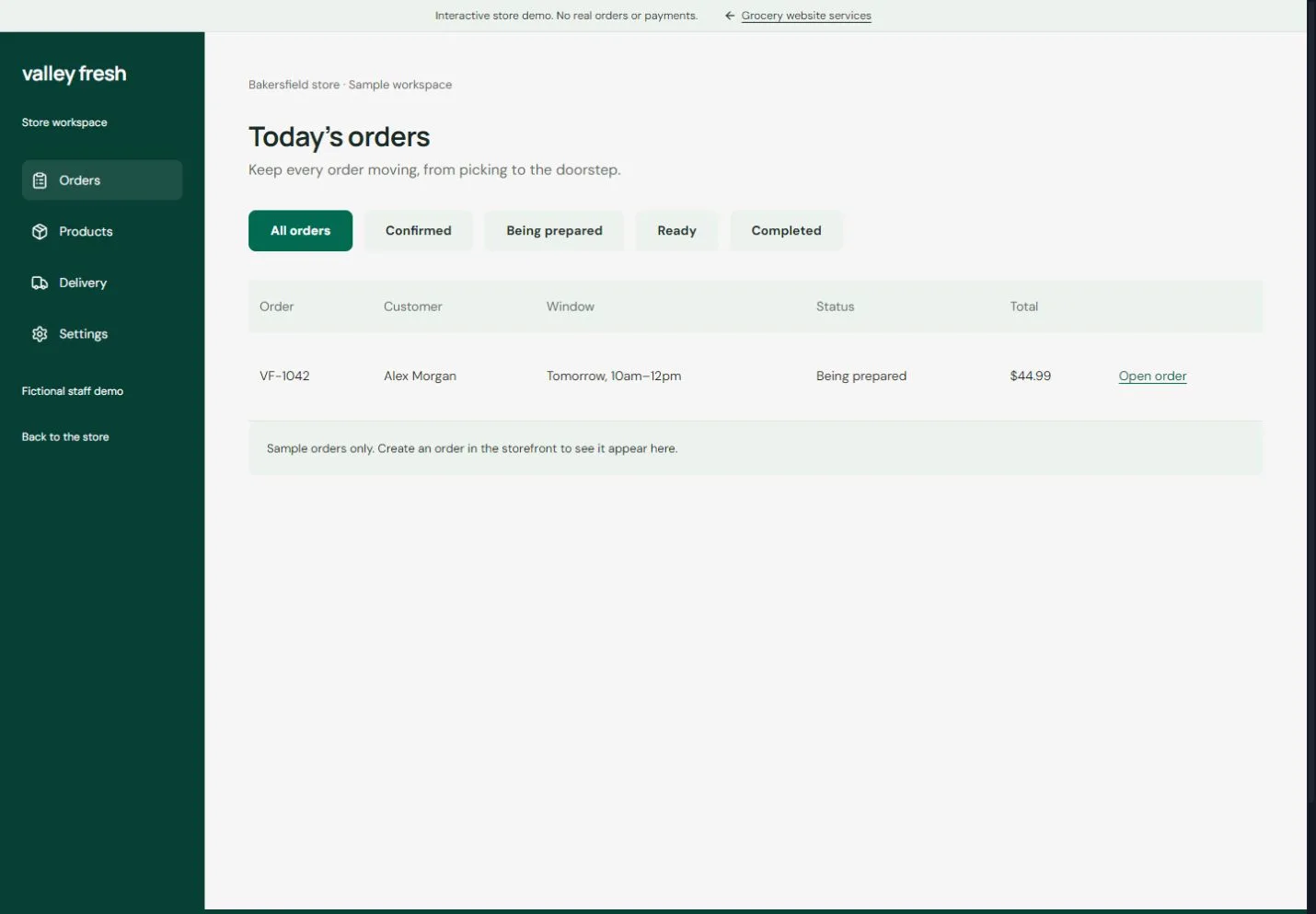 Sample order queue and grocery picking tools